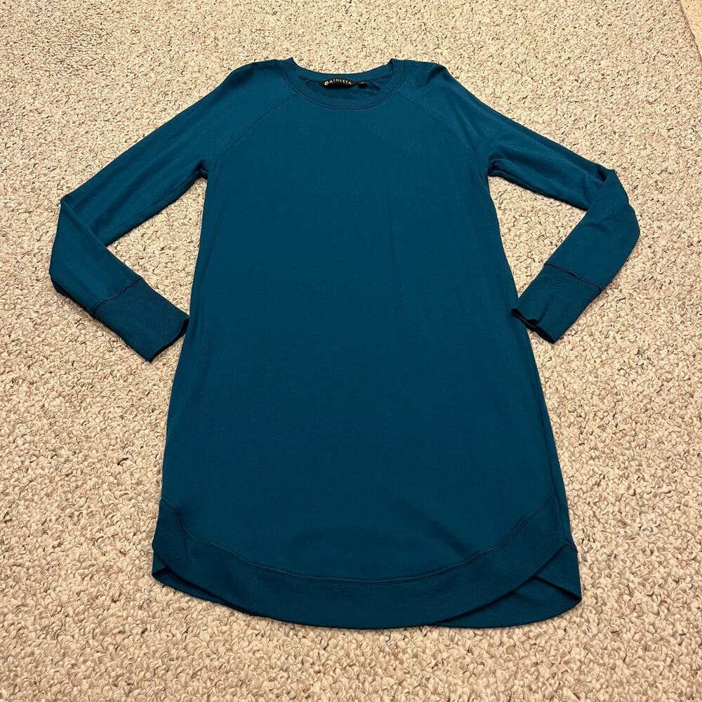 Athleta Mindset Sweatshirt Dress S Teal Athleisure Cozy Casual Comfort